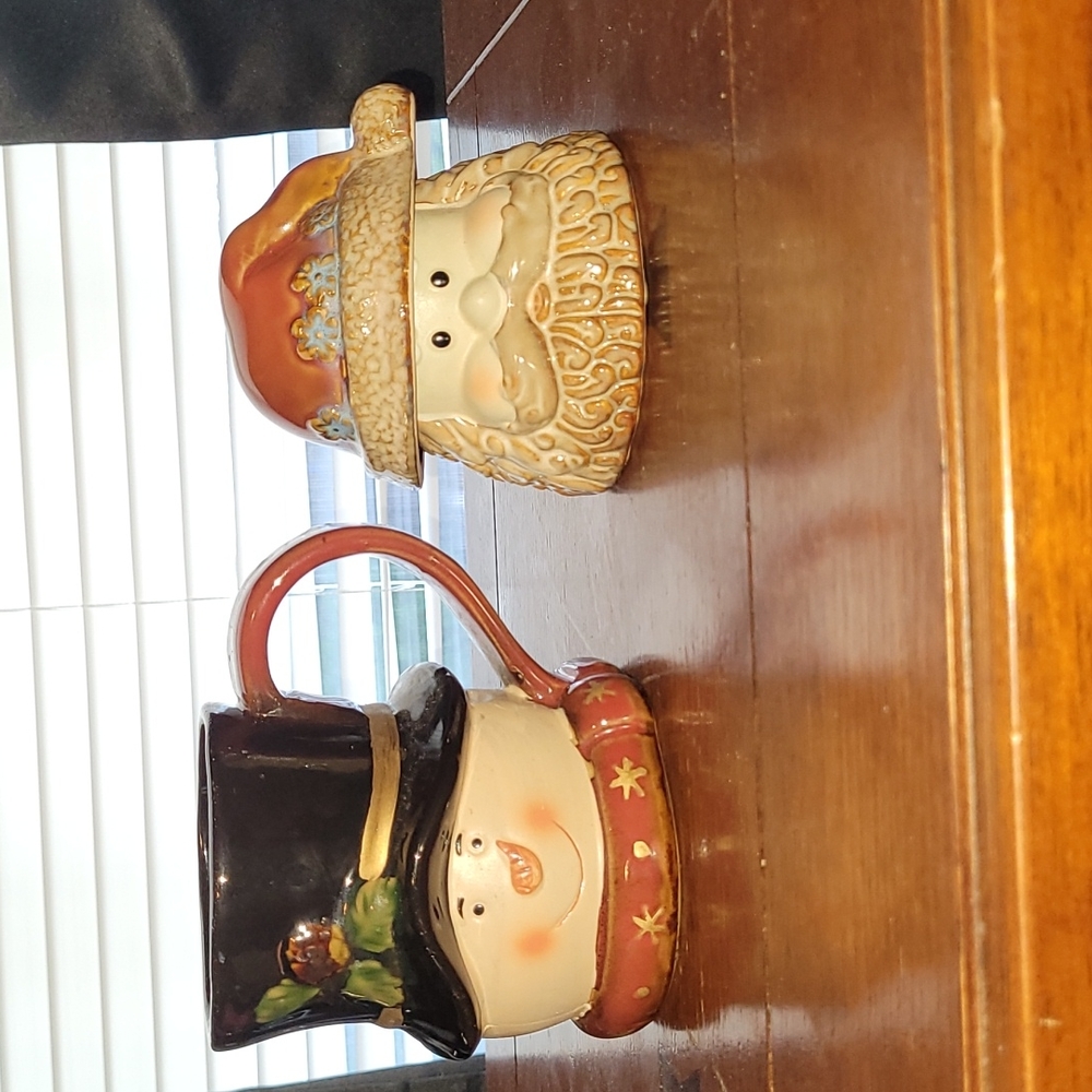 Kirkland’s Christmas Holiday Santa Candle Holder And A Snowman Christmas Mug